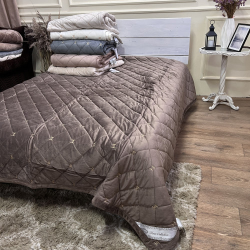 Велюрове покривало Шанель "Gold" Шоколад