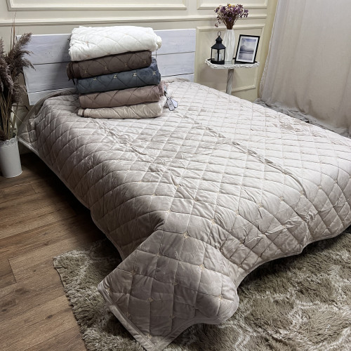 Велюрове покривало Шанель "Gold" Беж