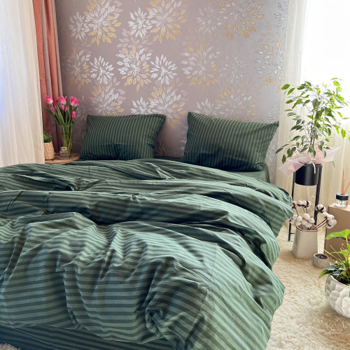 Комплект Бязь Gold Lux – Темно-зелена смужка