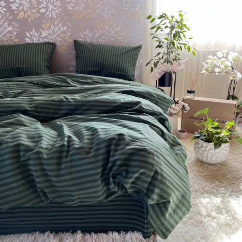 Комплект Бязь Gold Lux – Темно-зелена смужка