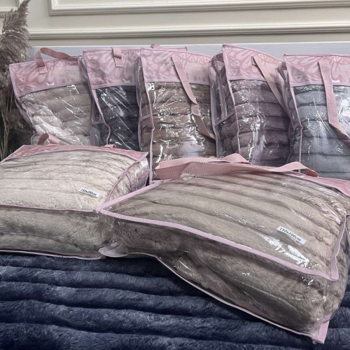 Плед-покривало ПОЛУТОРНЕ шарпей 5 см полоска (в сумці) - пудра