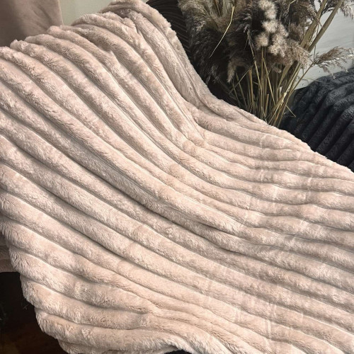 Плед-покривало ПОЛУТОРНЕ шарпей 5 см полоска (в сумці) - пудра